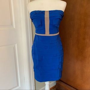 ⭐️Gianni Bini⭐️ strapless blue tan ruffle dress S